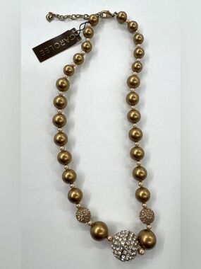 Vintage Carolee Necklace Champagne Faux Pearls Pave Crystals Round 1990s $85 NEW